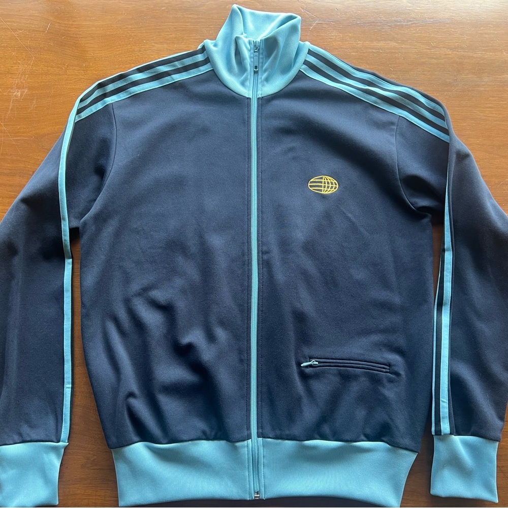 ADIDAS vintage Navy Blue and Blue Track Jacket with Gold Globe Logo